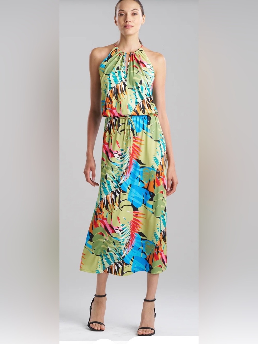 Natori Lime Multi Tropical-Print Maxi Dress - L